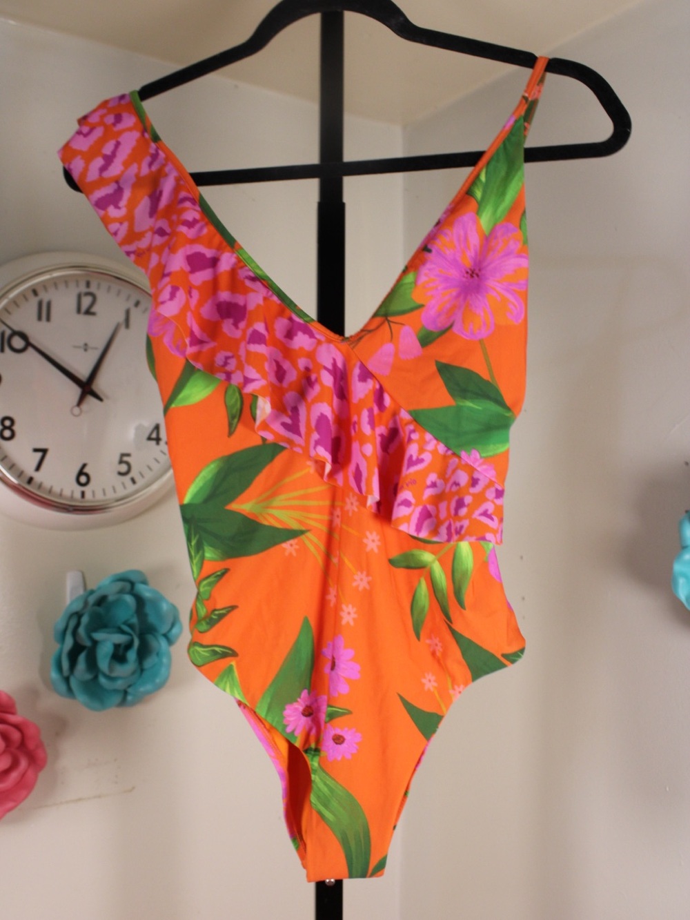 FARM Rio Orange Floral Ruffle One-Piece Swimsuit - Picture 14 of 14
